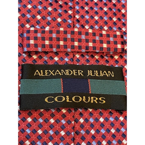 Alexander Julian Colours Hand Made Red Blue Silk Men’s Neck Tie Made In China - Picture 8 of 9